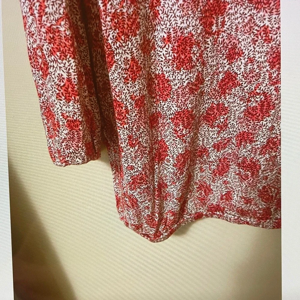 Michael Kors‎ Womens Red Floral Keyhole 3/4 Sleeve Bubble Hem Blouse Top Small
